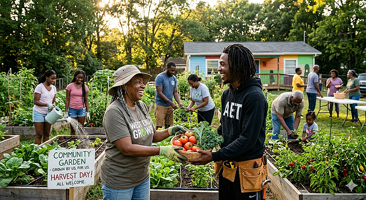 Cultivating Change TogetherThis vibrant scene captures the essence of community-driven impact....